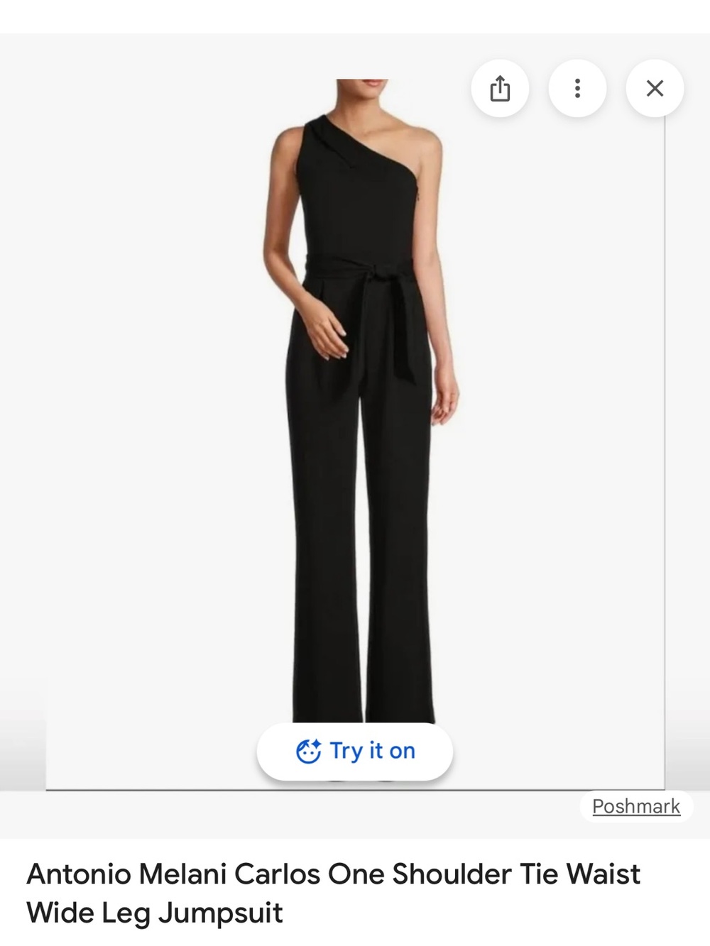 ANTONIO MELANI Black One-Shoulder Evening Gown with Waist Tie
